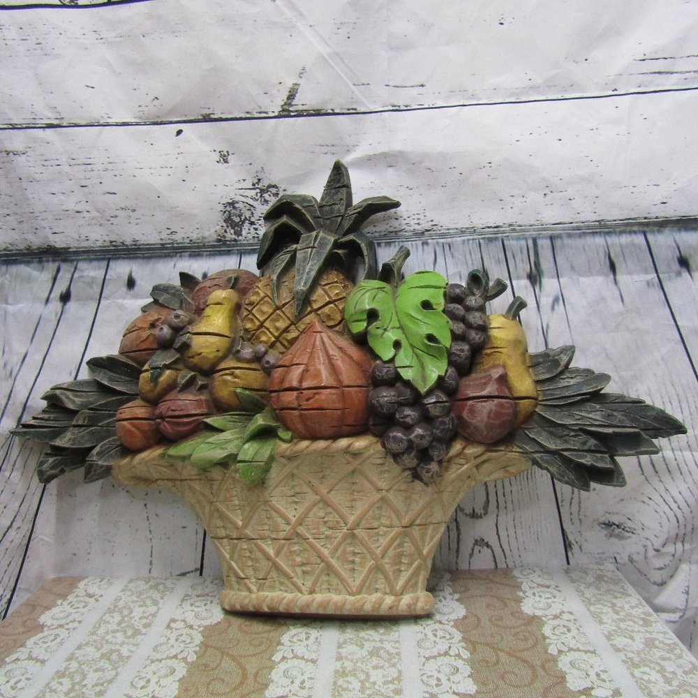 Vintage Syroco Fruit Basket Wall Hanging